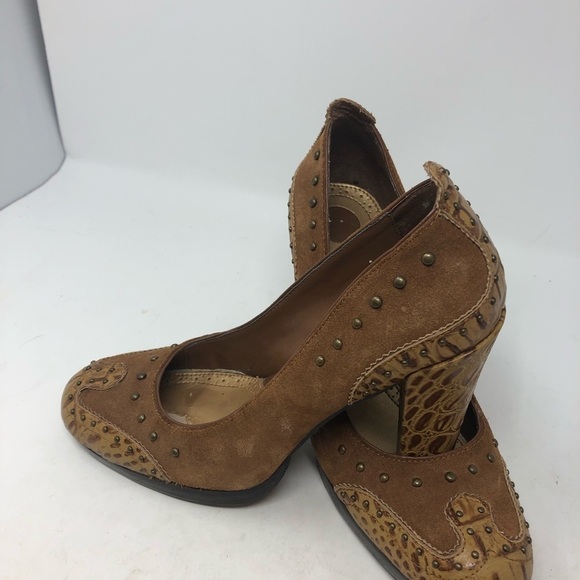 Sam Edelman Studded Snake Print Pinup Brown Suede Heels 60’s Vibe Women’s 8.5 - Picture 2 of 8